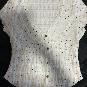 SHEIN Cream Polka Dot Button-Up Blouse